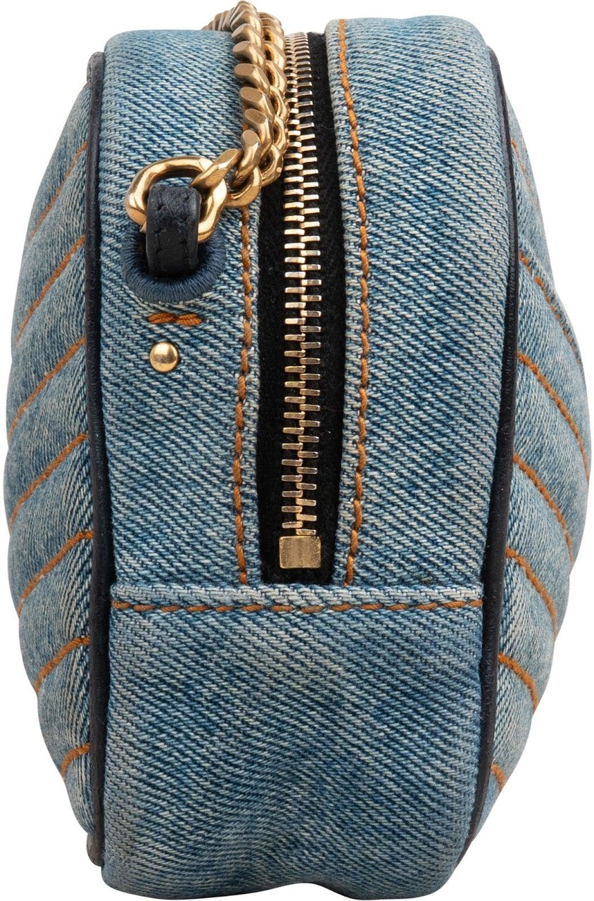 Saint Laurent Chevron Denim Lou Camera Crossbody Bag Blauw