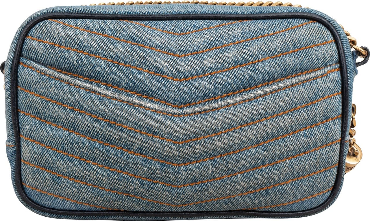 Saint Laurent Chevron Denim Lou Camera Crossbody Bag Blauw