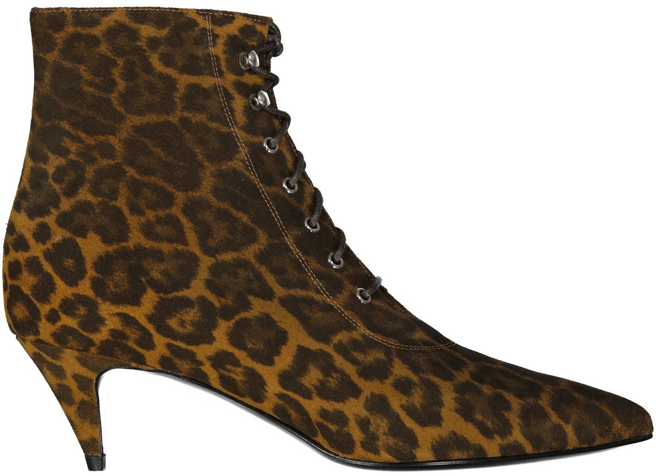 Saint Laurent Saint Laurent Kiki Lace-Up Leopard-Print Ankle Boots Bruin