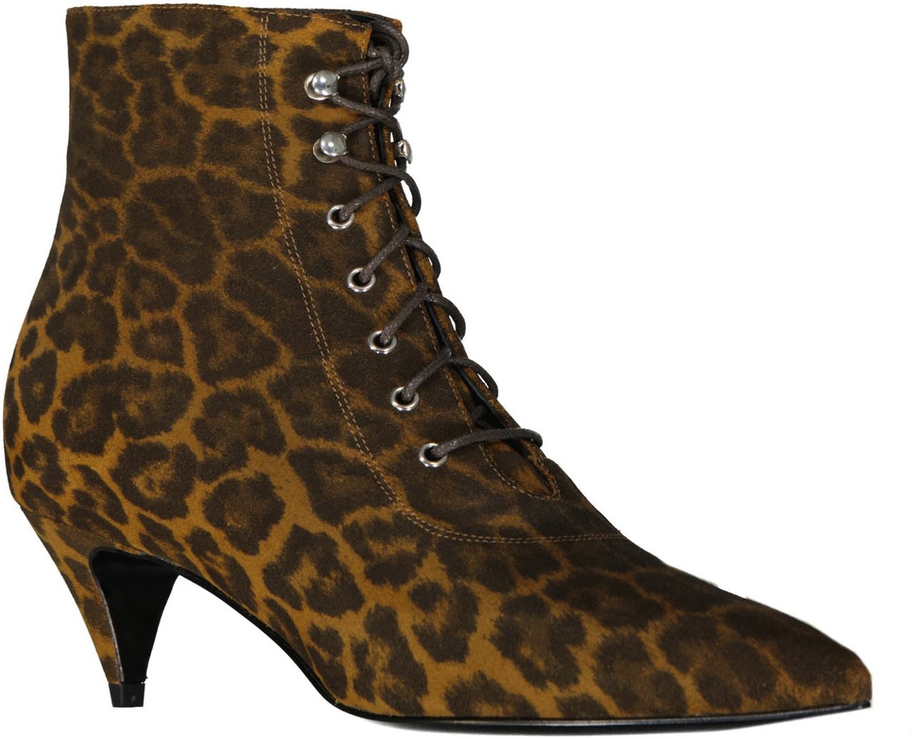 Saint Laurent Saint Laurent Kiki Lace-Up Leopard-Print Ankle Boots Bruin