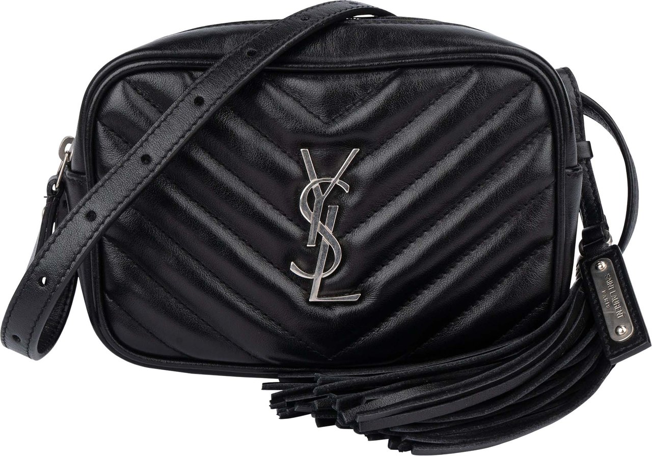 Saint Laurent Black Chevron Leather Lou Crossbody Bum Bag Zwart