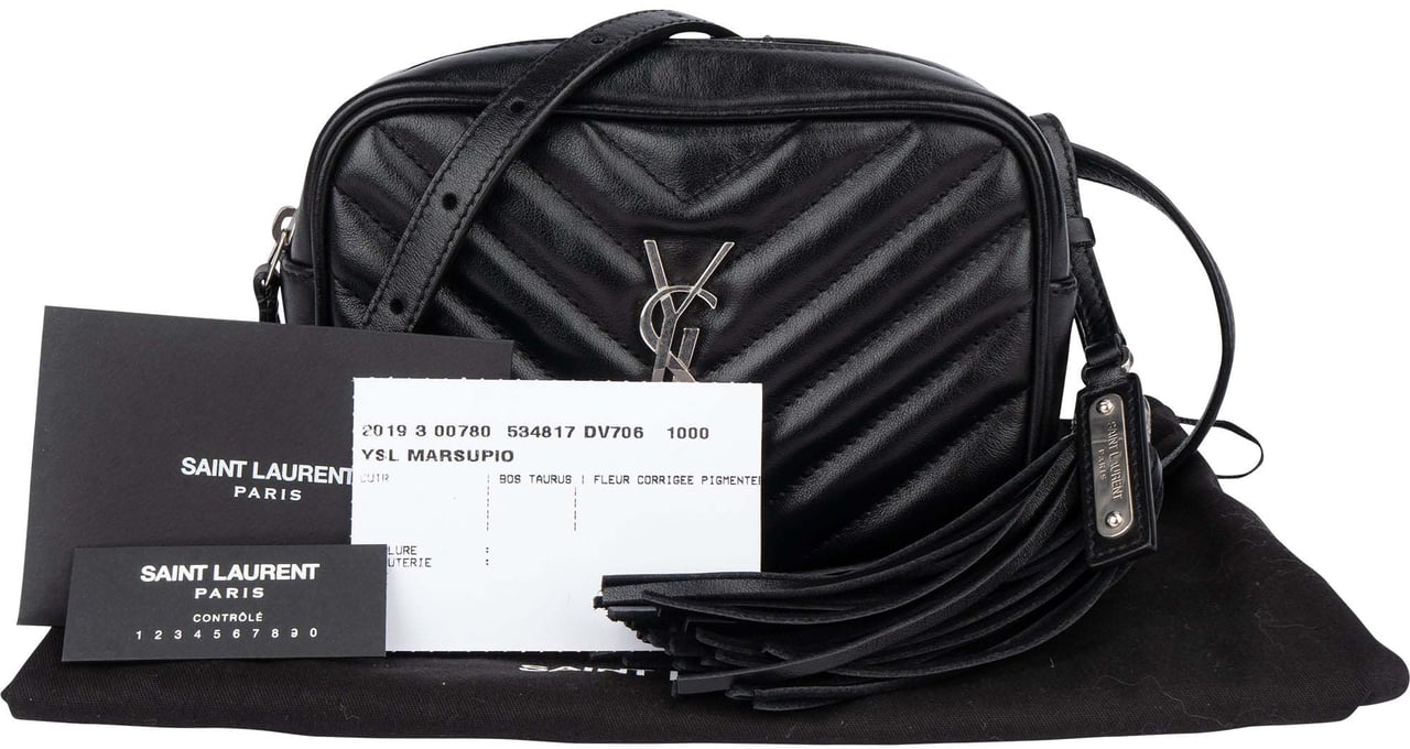 Saint Laurent Black Chevron Leather Lou Crossbody Bum Bag Zwart