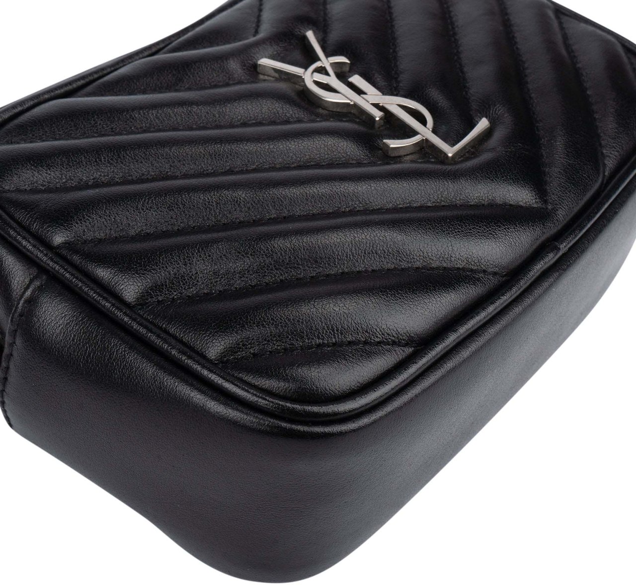 Saint Laurent Black Chevron Leather Lou Crossbody Bum Bag Zwart