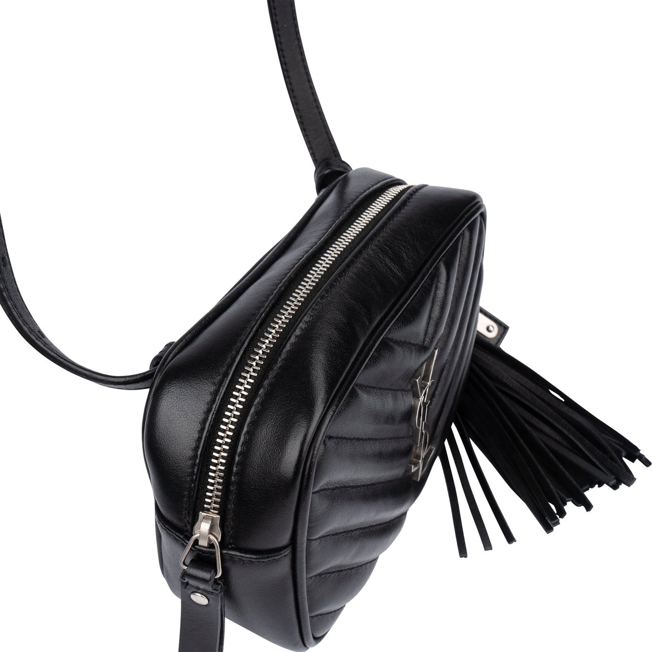 Saint Laurent Saint Laurent Black Chevron Leather Lou Crossbody Bum Bag Zwart