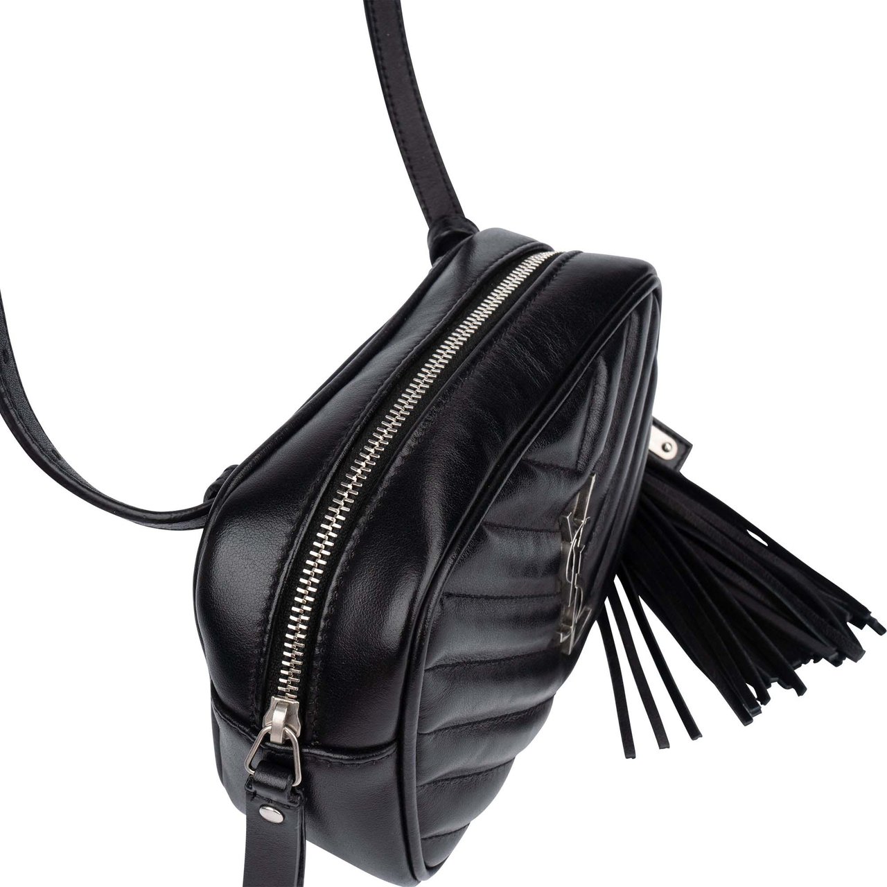 Saint Laurent Black Chevron Leather Lou Crossbody Bum Bag Zwart