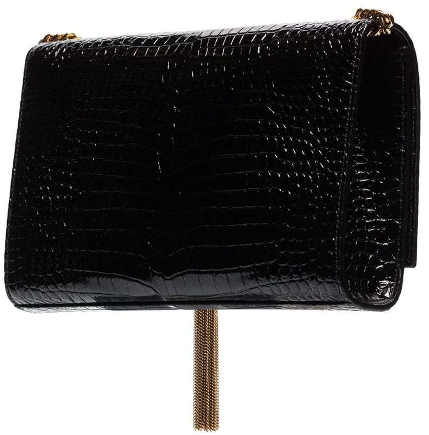 Saint Laurent Kate Medium Tassel Crocodile Embossed Leather Bag Zwart