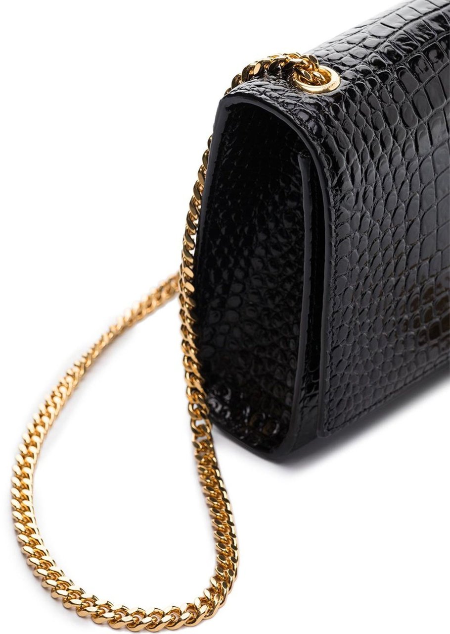 Saint Laurent Saint Laurent Kate Medium Tassel Crocodile Embossed Leather Bag Zwart