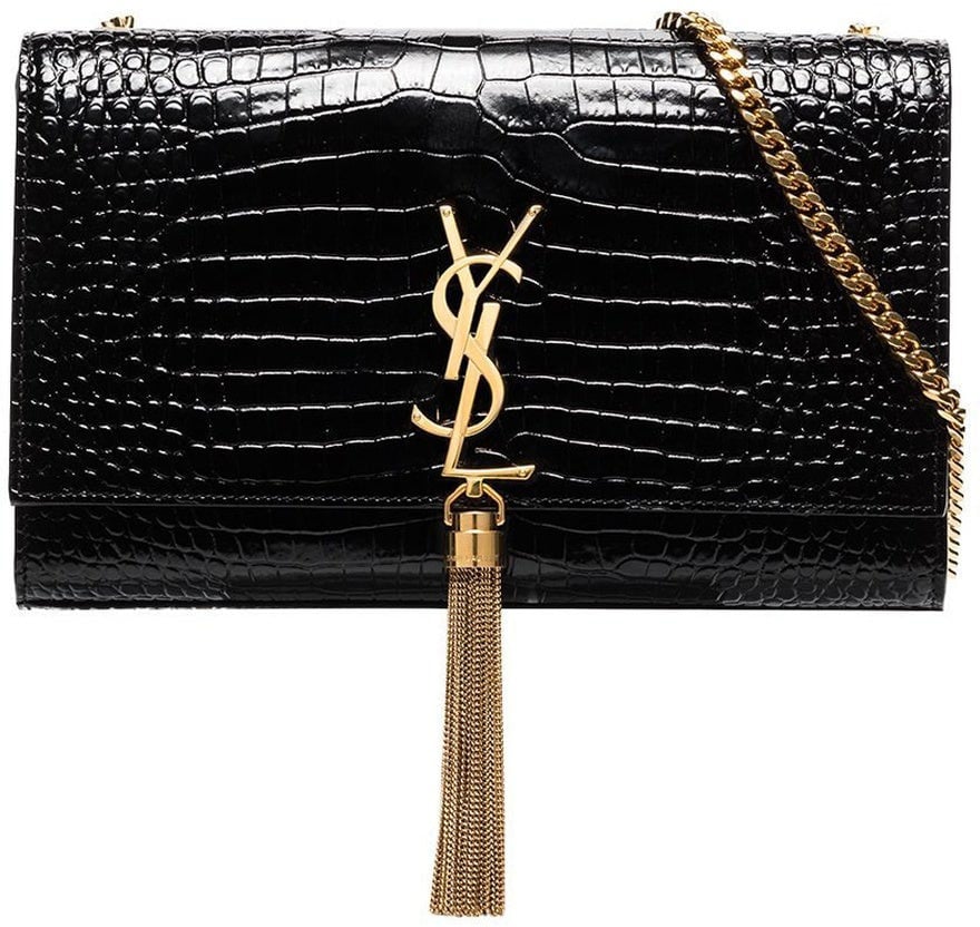 Saint Laurent Saint Laurent Kate Medium Tassel Crocodile Embossed Leather Bag Zwart