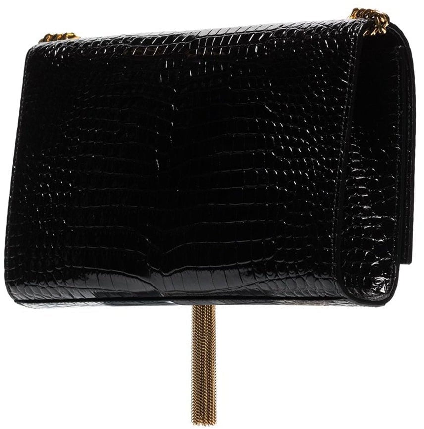 Saint Laurent Saint Laurent Kate Medium Tassel Crocodile Embossed Leather Bag Zwart