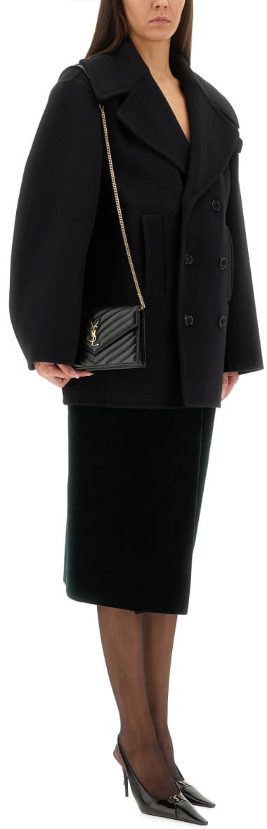 Saint Laurent DOUBLE-BREASTED WOOL CABAN Zwart