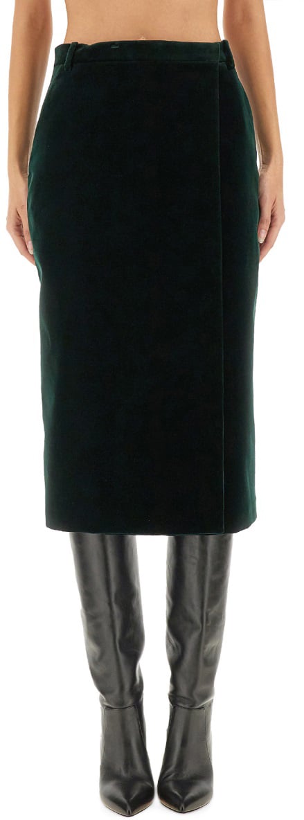 Saint Laurent VELVET CROSSOVER MIDI SKIRT Groen