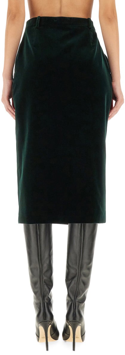 Saint Laurent VELVET CROSSOVER MIDI SKIRT Groen