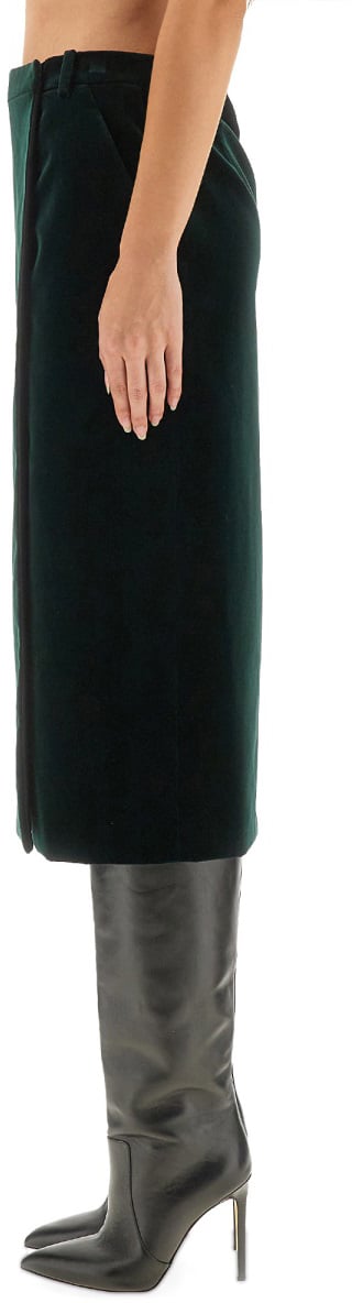 Saint Laurent VELVET CROSSOVER MIDI SKIRT Groen