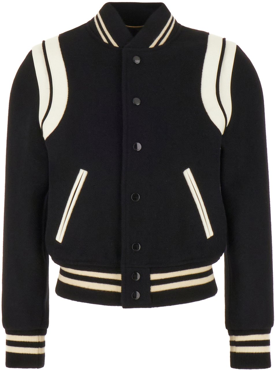 Saint Laurent Saint Laurent Black wool blend Teddy bomber jacket Zwart