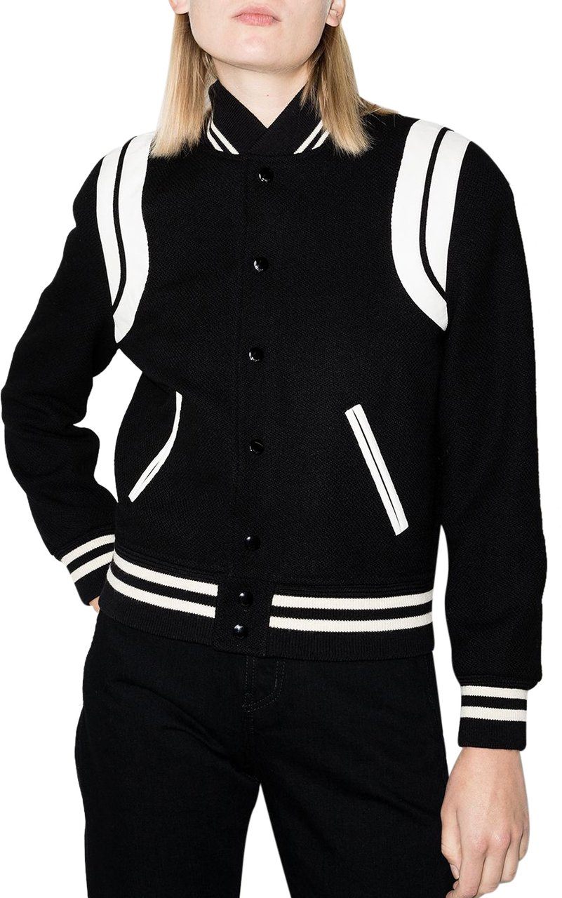 Saint Laurent Saint Laurent Black wool blend Teddy bomber jacket Zwart