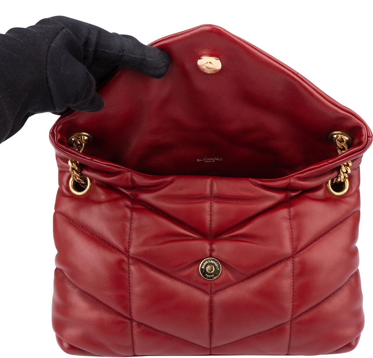 Saint Laurent Saint Laurent Quilted Leather LouLou Puffer Crossbody Bag Rood