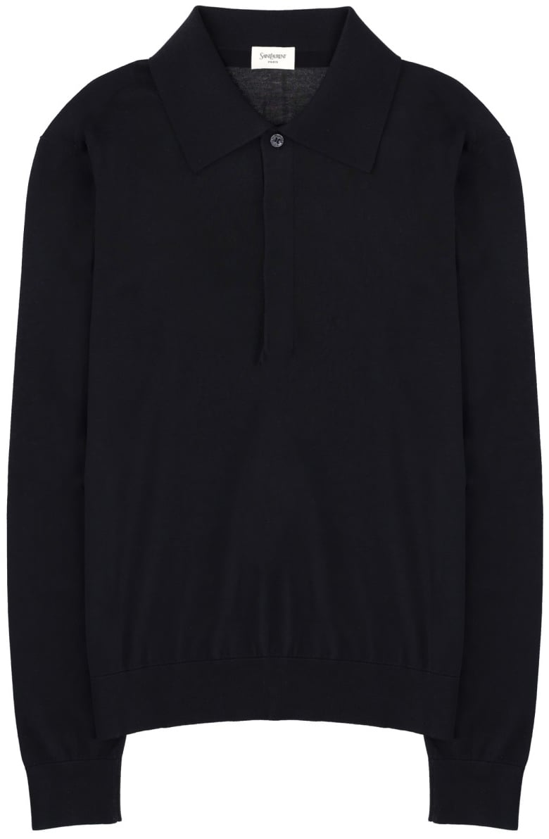 Saint Laurent POLO IN MAGLIA DI COTONE E SETA Blauw