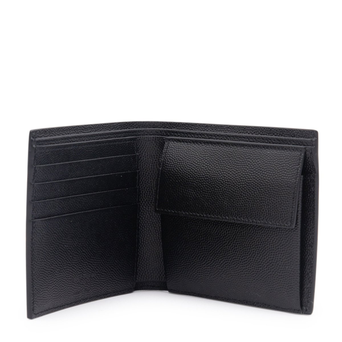 Saint Laurent Textured Bi-Fold Wallet with Embossed Logo Zwart