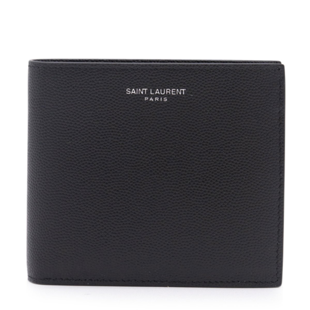 Saint Laurent Textured Bi-Fold Wallet with Embossed Logo Zwart
