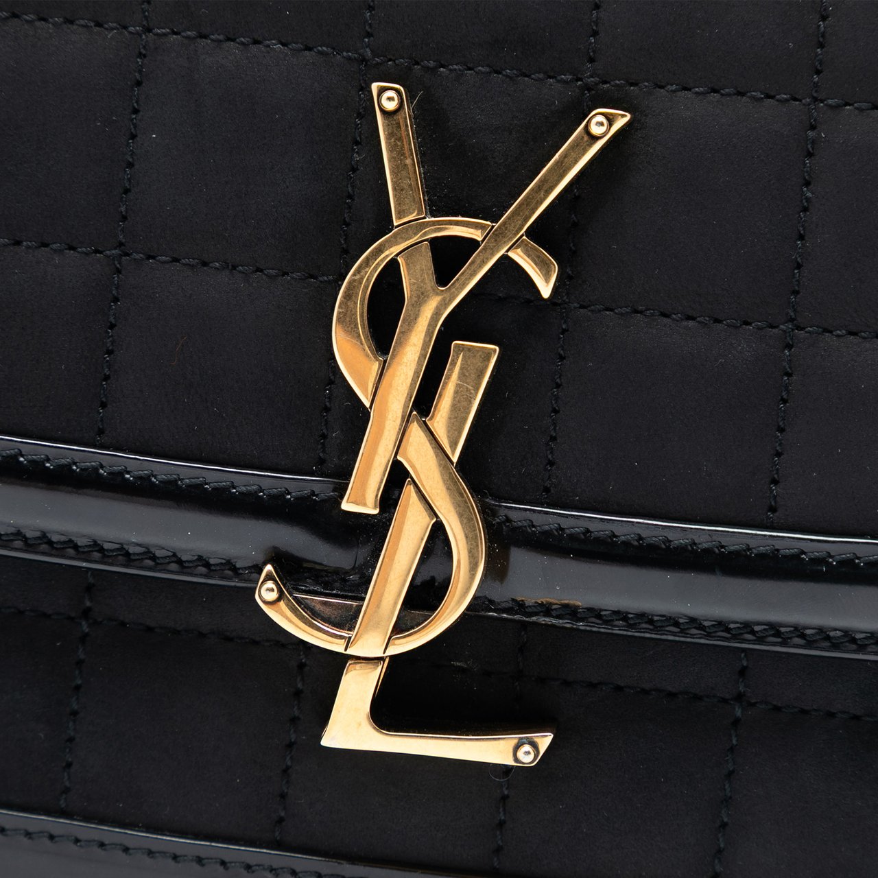 Saint Laurent Small Quilted Suede Solferino Satchel In Box Zwart