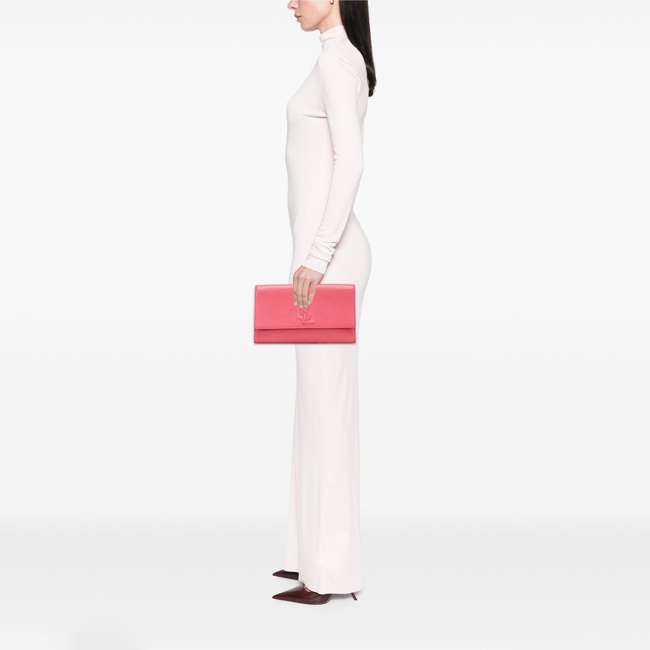 Saint Laurent Large Leather Belle de Jour Clutch Roze