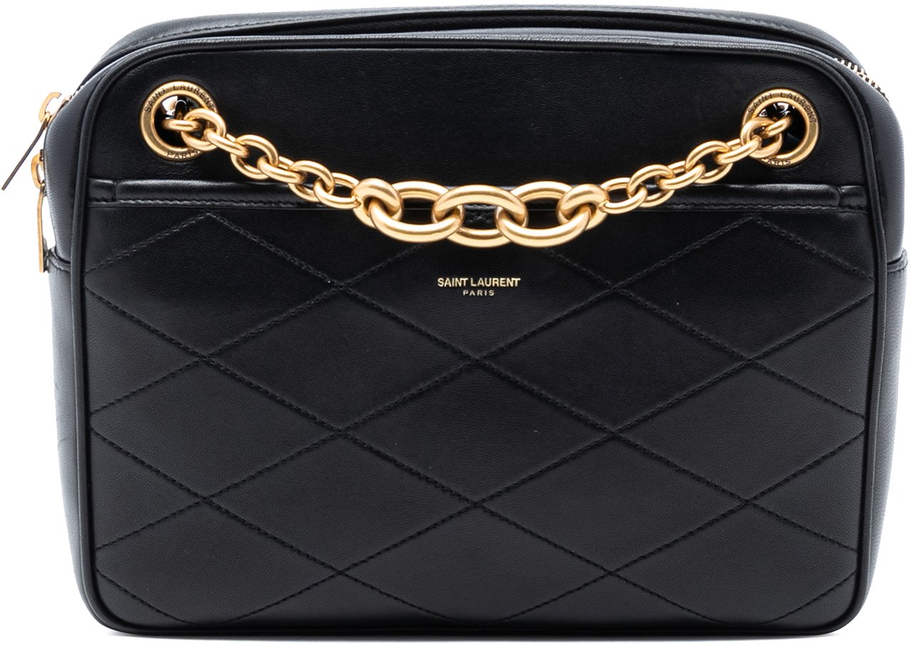 Saint Laurent Quilted Lambskin Le Maillon Chain Shoulder Bag Zwart
