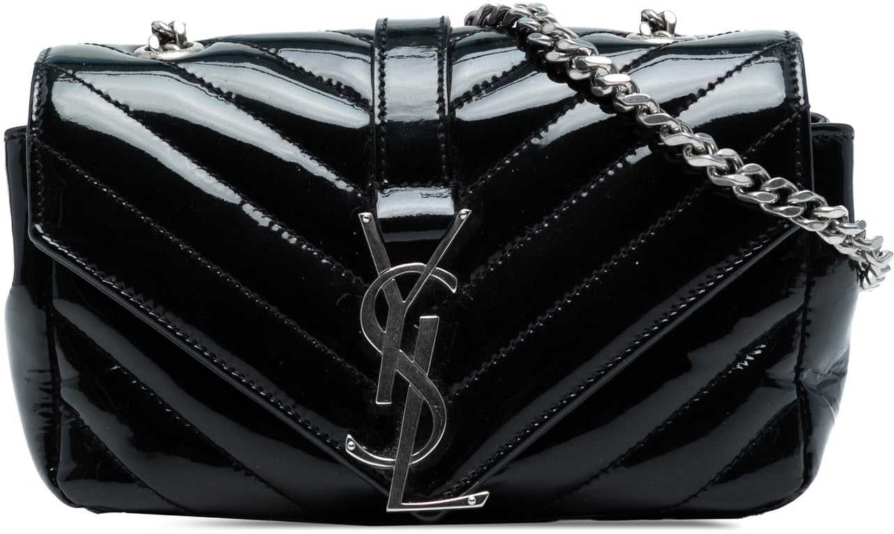 Saint Laurent Baby Patent Chevron Classic Monogram Chain Bag Zwart
