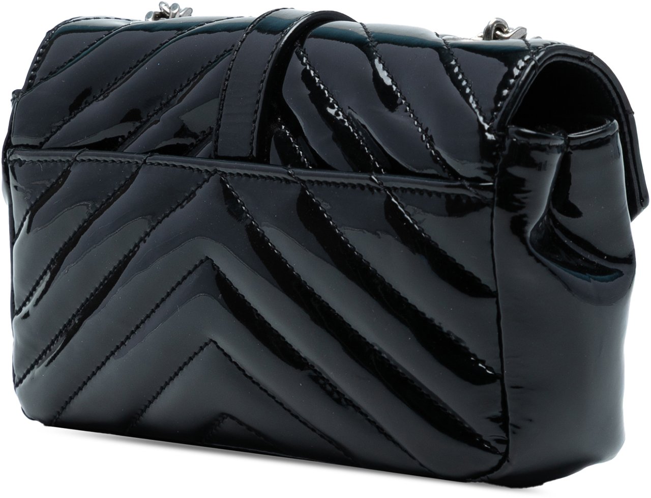 Saint Laurent Baby Patent Chevron Classic Monogram Chain Bag Zwart