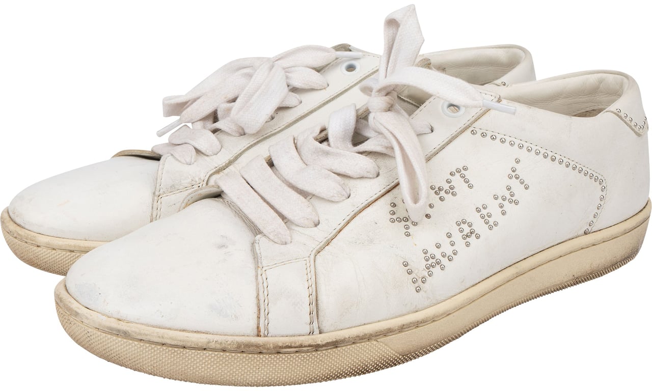 Saint Laurent Saint Laurent White Leather Pins Sneaker (41) Wit