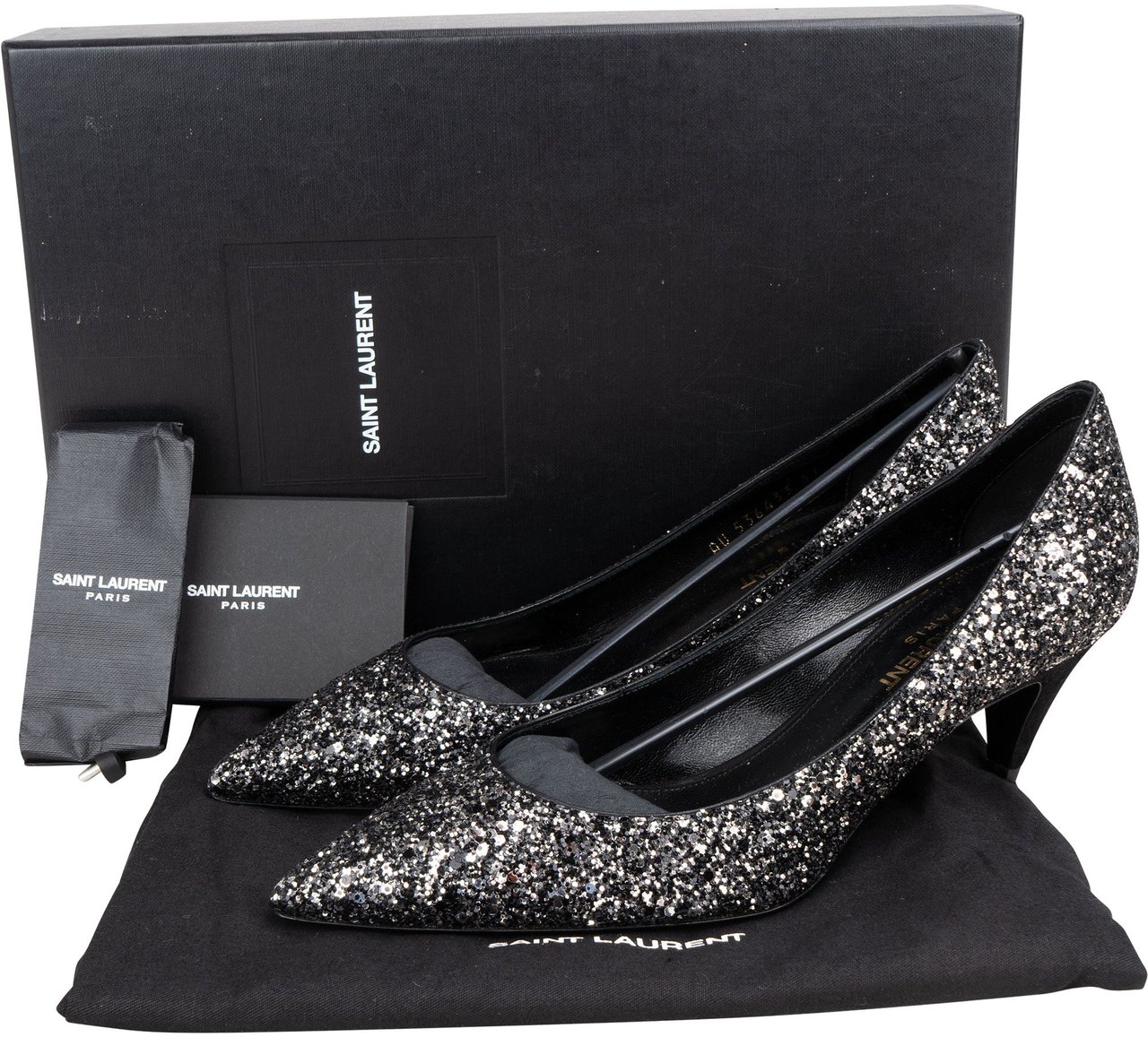 Saint Laurent Black Glitter Show Pumps (37) Zwart