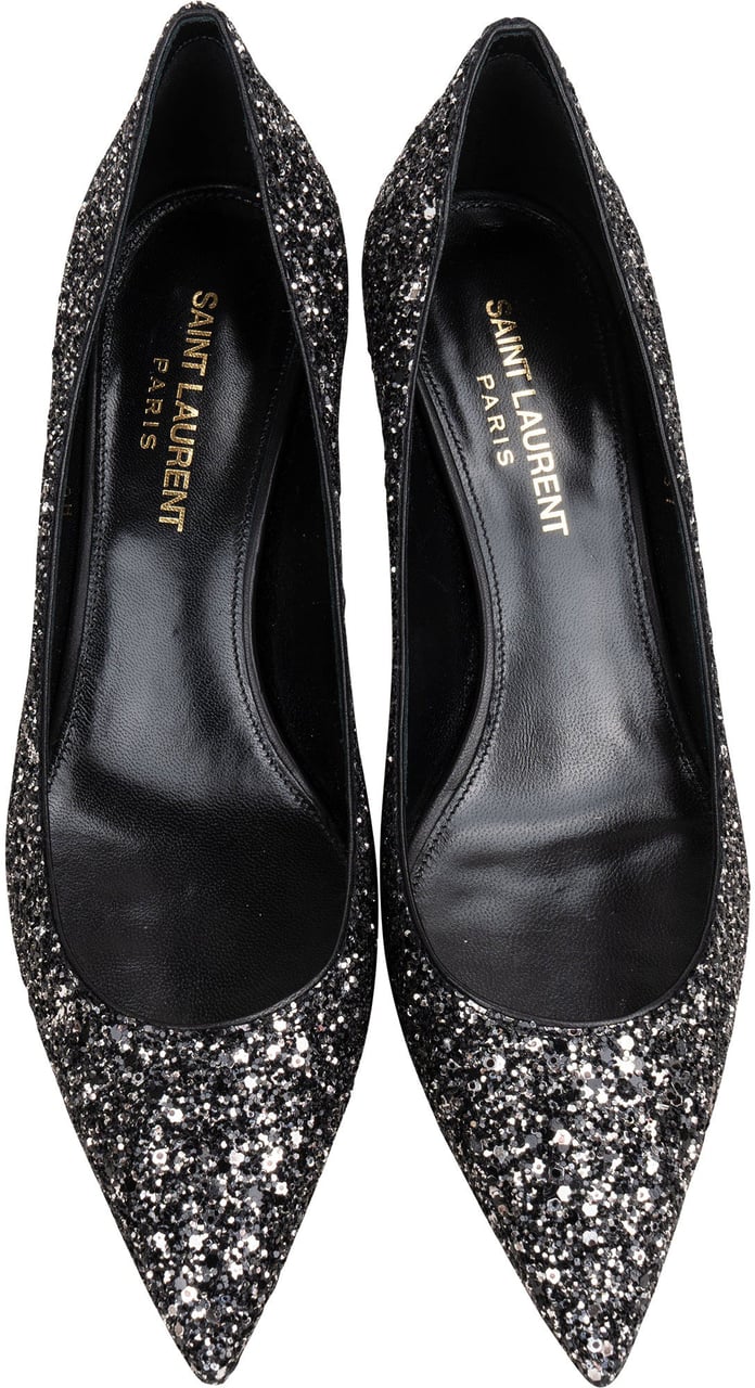 Saint Laurent Black Glitter Show Pumps (37) Zwart