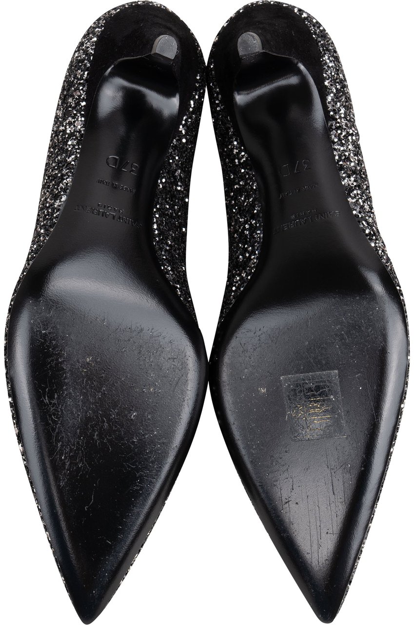 Saint Laurent Saint Laurent Black Glitter Show Pumps (37) Zwart