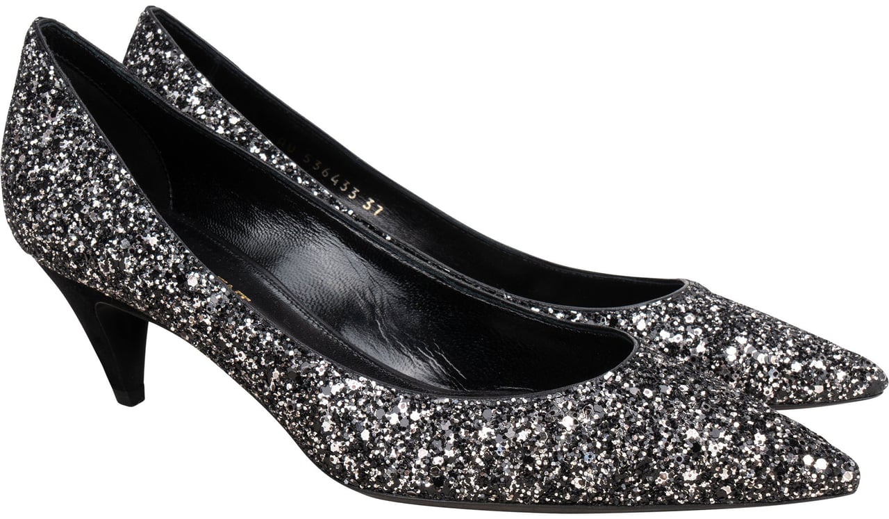 Saint Laurent Black Glitter Show Pumps (37) Zwart