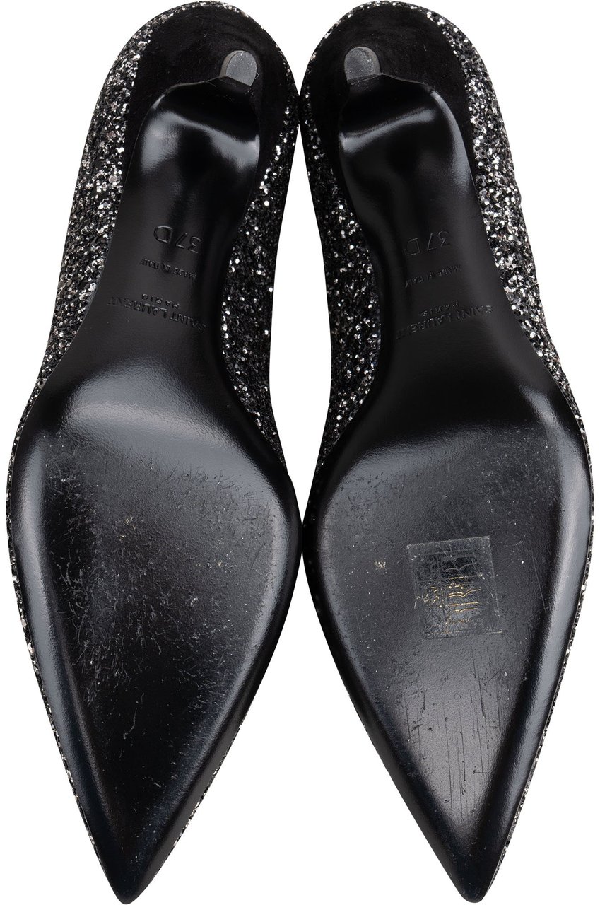Saint Laurent Black Glitter Show Pumps (37) Zwart
