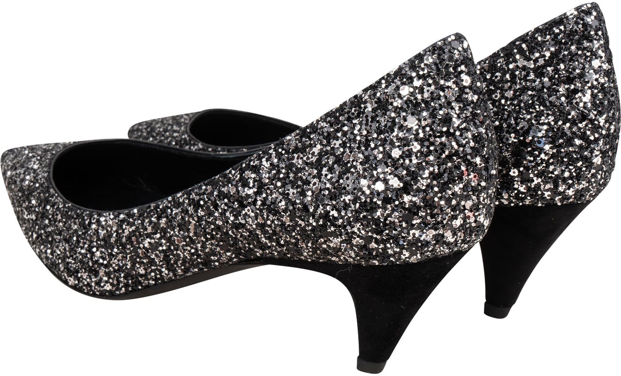 Saint Laurent Black Glitter Show Pumps (37) Zwart