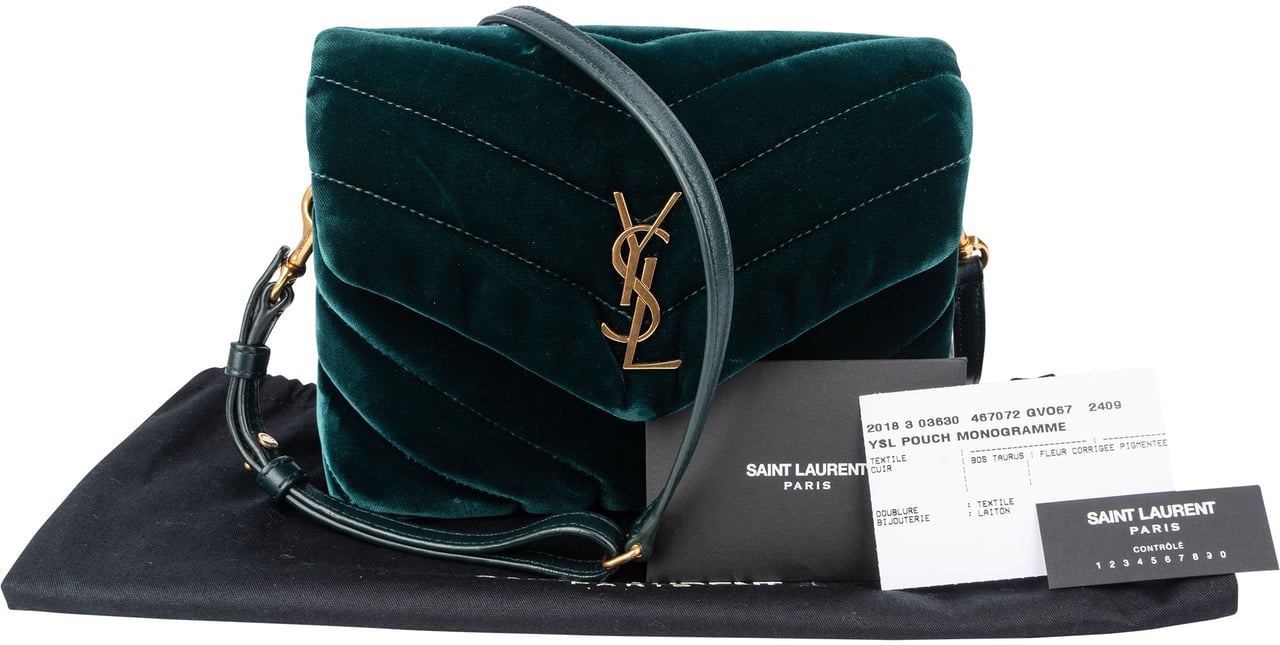 Saint Laurent Saint Laurent Green Satin Loulou Crossbody Bag Groen