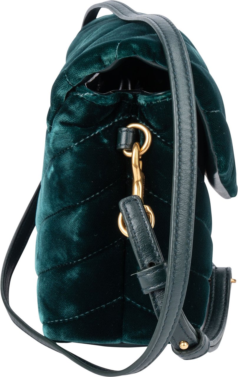 Saint Laurent Saint Laurent Green Satin Loulou Crossbody Bag Groen