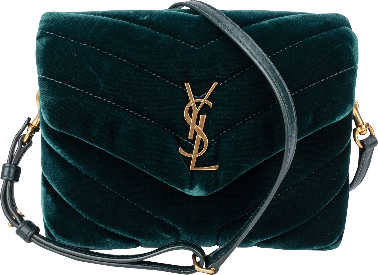 Saint Laurent Saint Laurent Green Satin Loulou Crossbody Bag Groen