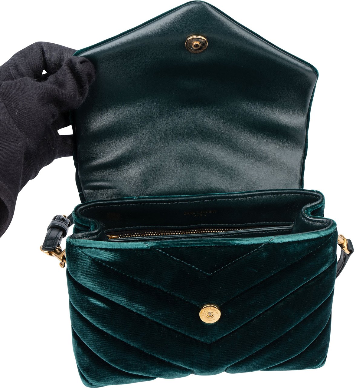 Saint Laurent Saint Laurent Green Satin Loulou Crossbody Bag Groen