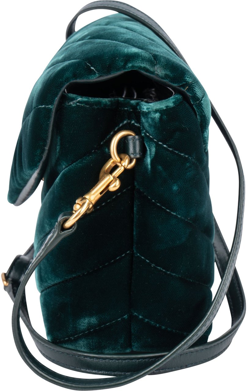 Saint Laurent Saint Laurent Green Satin Loulou Crossbody Bag Groen