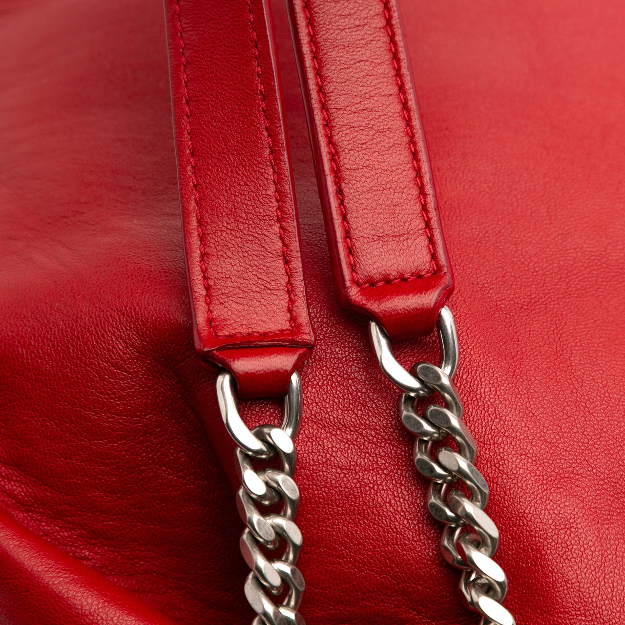 Saint Laurent Lambskin Teddy Drawstring Bucket Bag Rood