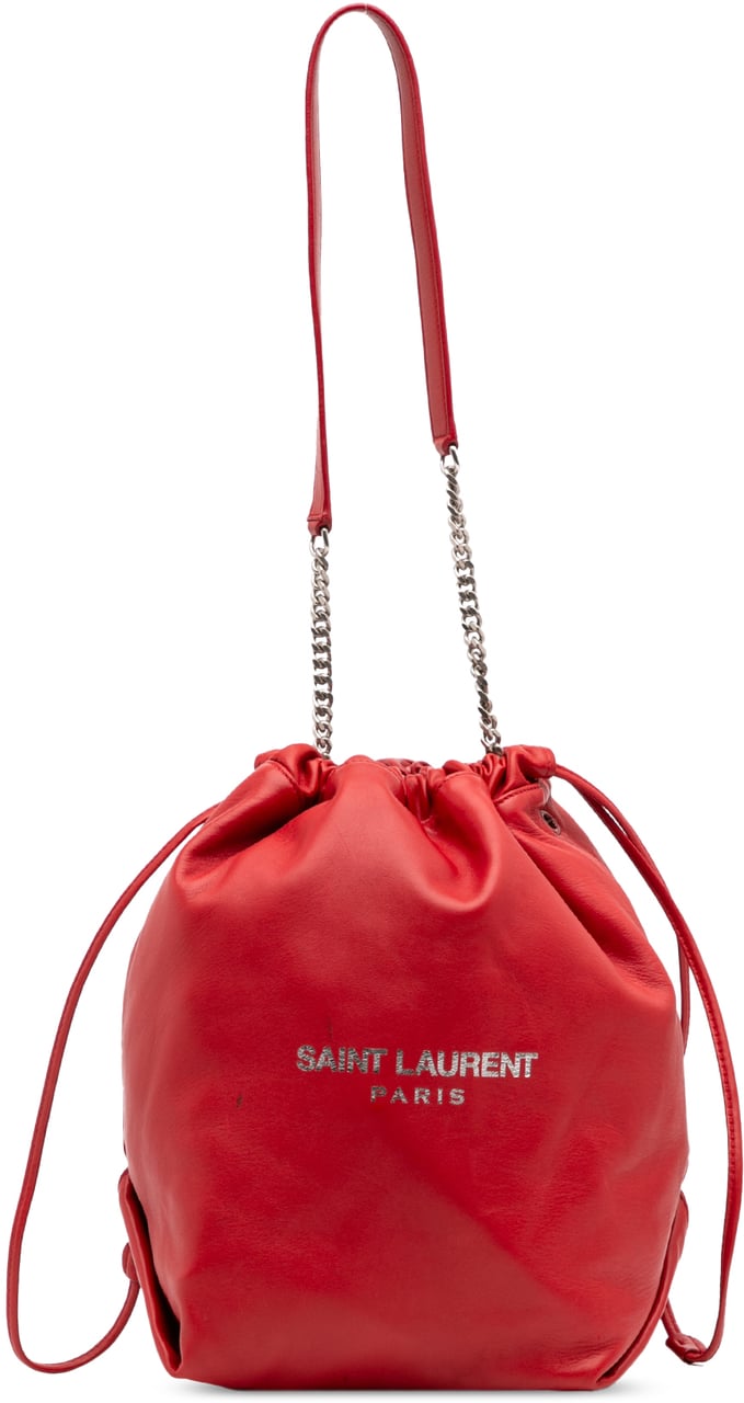 Saint Laurent Lambskin Teddy Drawstring Bucket Bag Rood