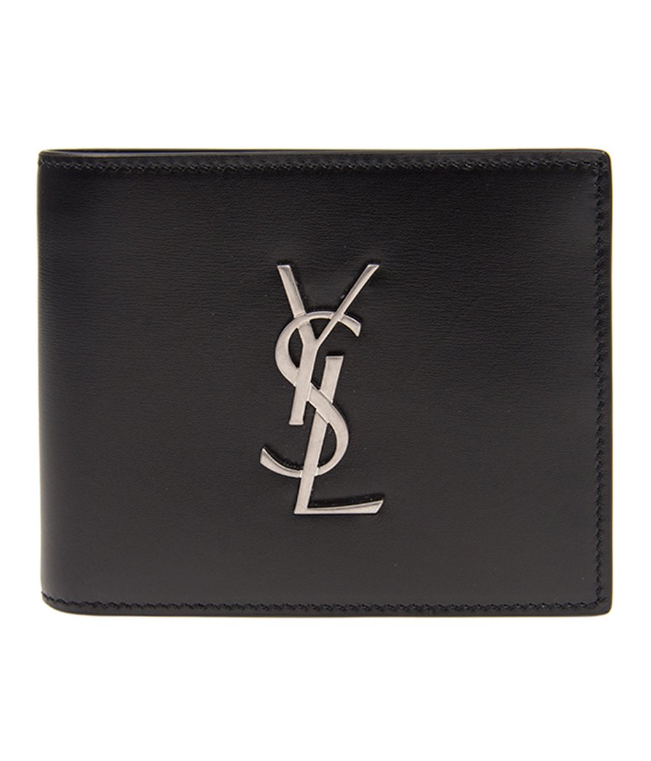 Saint Laurent Compact Calfskin Wallet with Prominent Logo Zwart