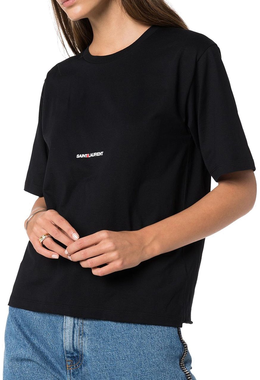Saint Laurent Saint Laurent Cotton Logo T-Shirt Zwart