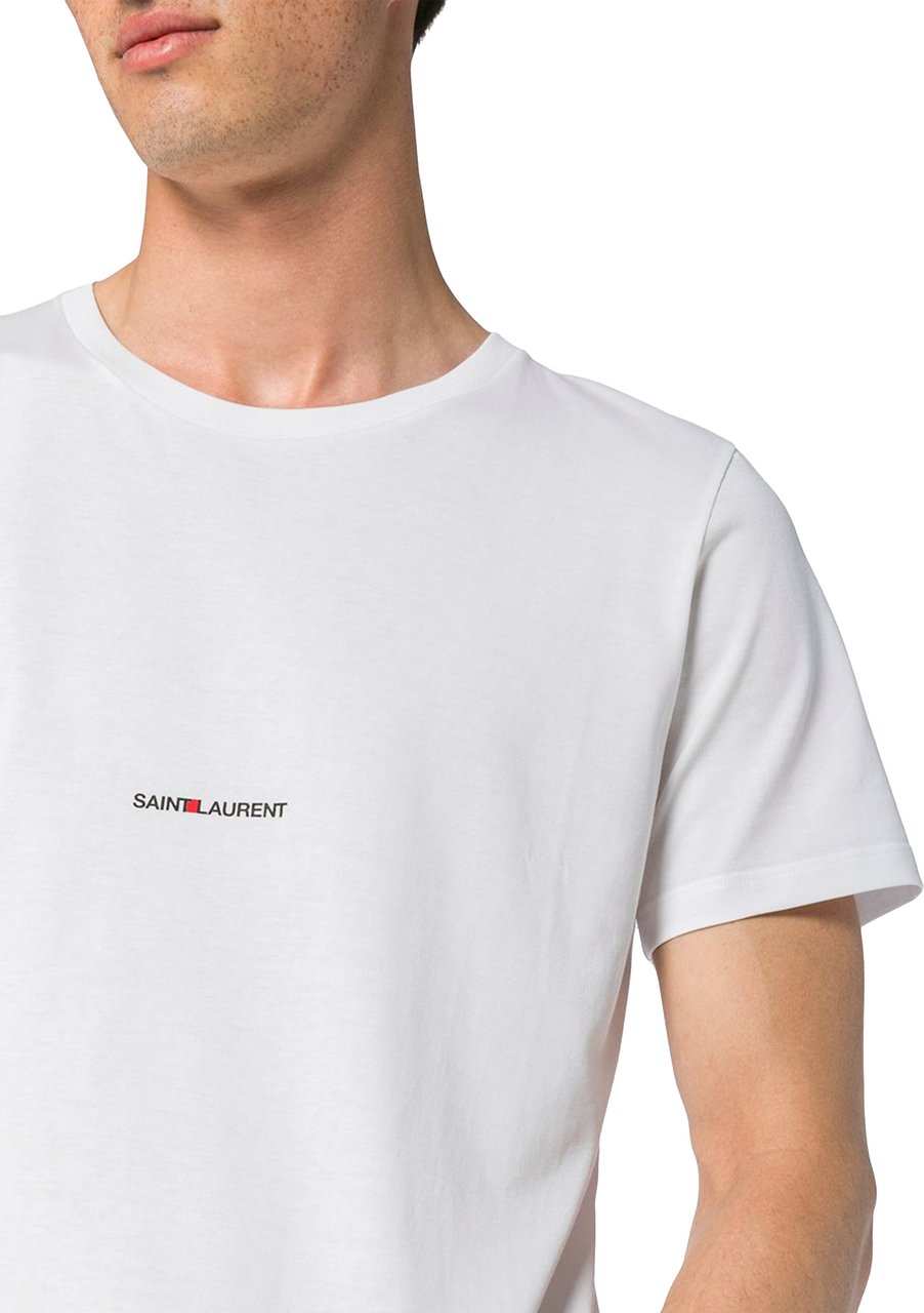 Saint Laurent White Organic Cotton Raw Hem T-Shirt Wit