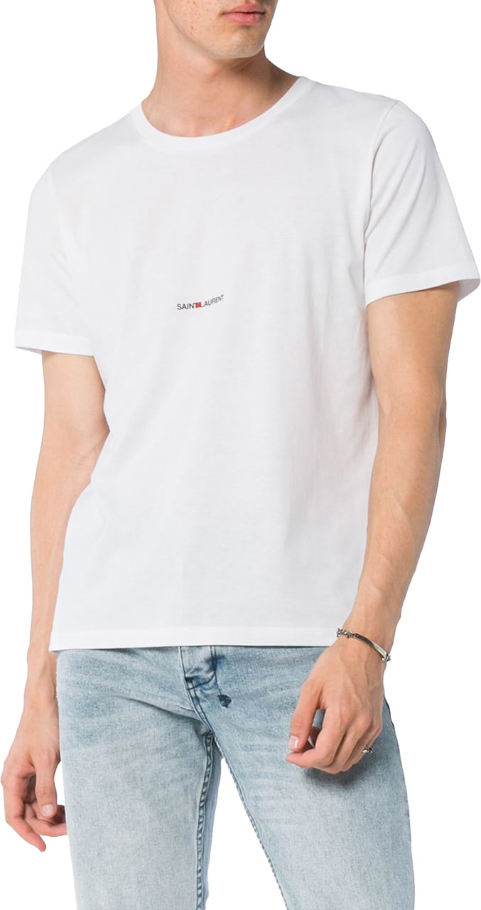 Saint Laurent White Organic Cotton Raw Hem T-Shirt Wit