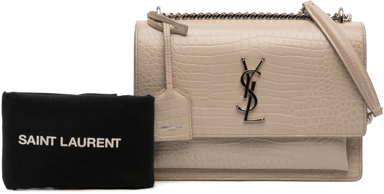 Saint Laurent Medium Croc Embossed Monogram Sunset Bag Bruin