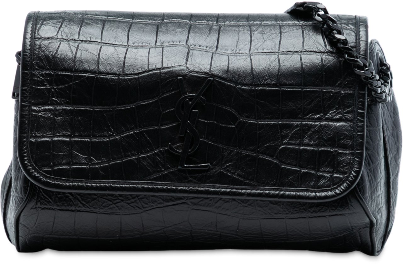 Saint Laurent Croc Embossed Leather Niki Belt Bag Zwart