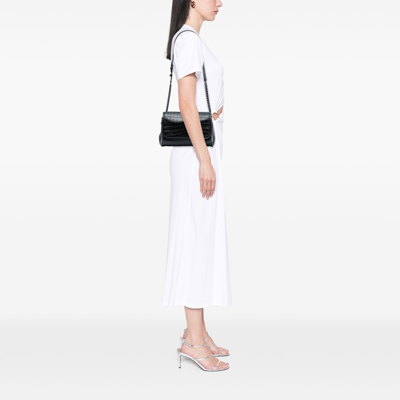 Saint Laurent Croc Embossed Leather Niki Belt Bag Zwart