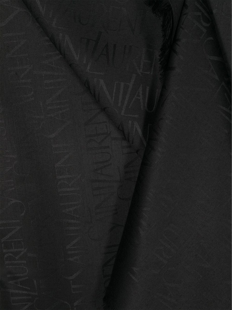 Saint Laurent Black Sciarpa Jacquard Silk/Wool Scarf Zwart